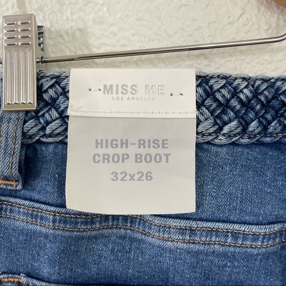Miss Me High Rise Crop Boot Button Fly Denim Jeans Braided Waistband Size 32x26 - Picture 11 of 16